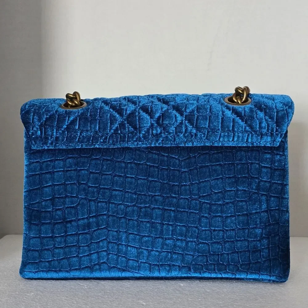 Kurt Geiger London Teal Velvet Large Brixton Convertable Lock Bag